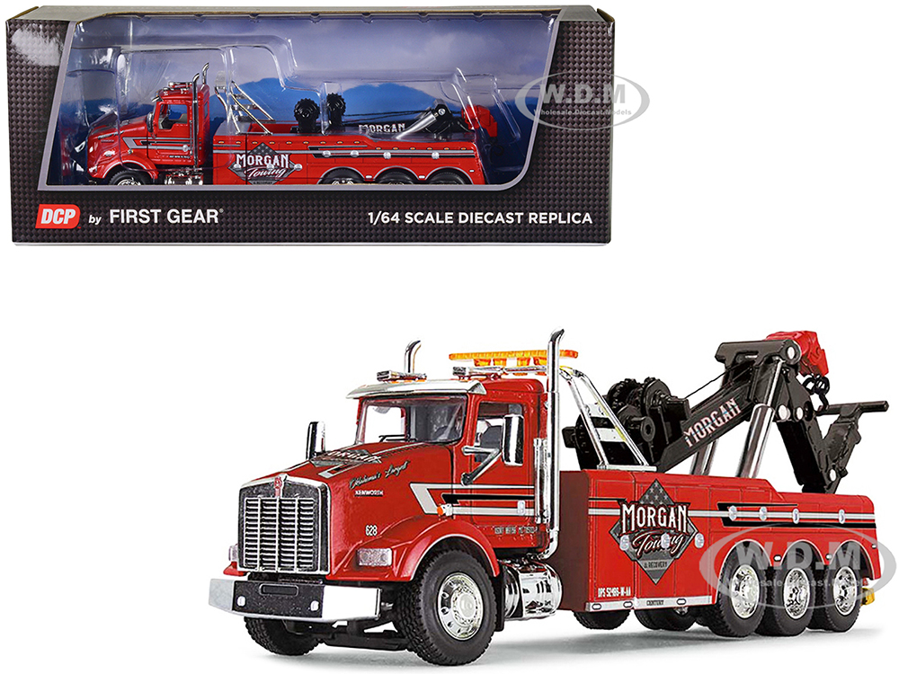 Kenworth T800 Day Cab Tow Truck with Miller Century 9055 Wrecker Red "Morgan Towing &amp; Recovery" 1/64 Diecast Model by DCP/First Gear