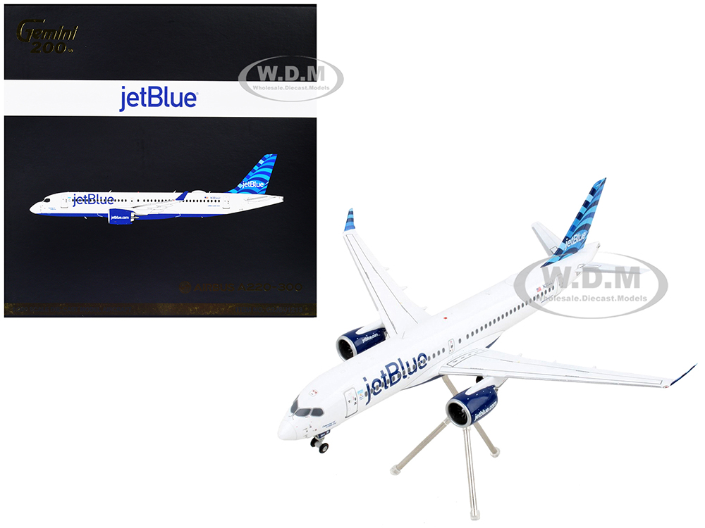 Airbus A220-300 Commercial Aircraft "JetBlue Airways" White with Blue Tail "Gemini 200" Series 1/200 Diecast Model Airplane by GeminiJets
