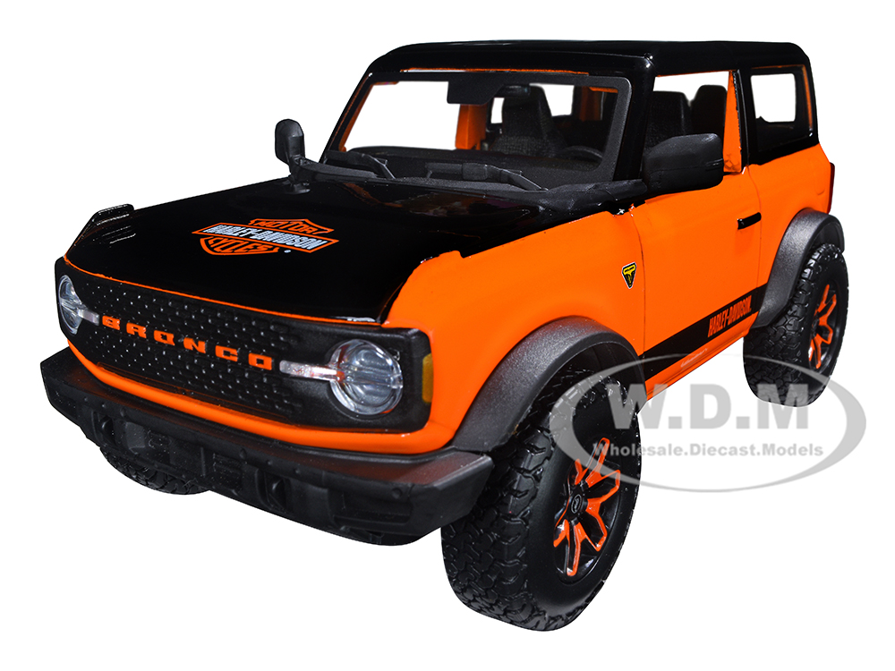 2021 Ford Bronco Badlands Orange and Black "Harley Davidson" "H-D Custom" Series 1/24 Diecast Model Car by Maisto