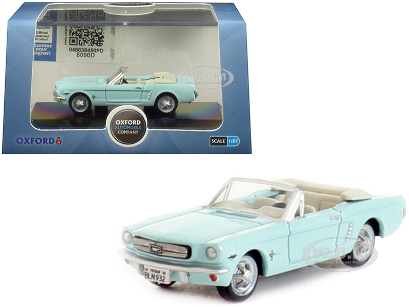1965 Ford Mustang Convertible Tropical Turquoise 1/87 (ho) Scale Diecast Model Car By Oxford Diecast