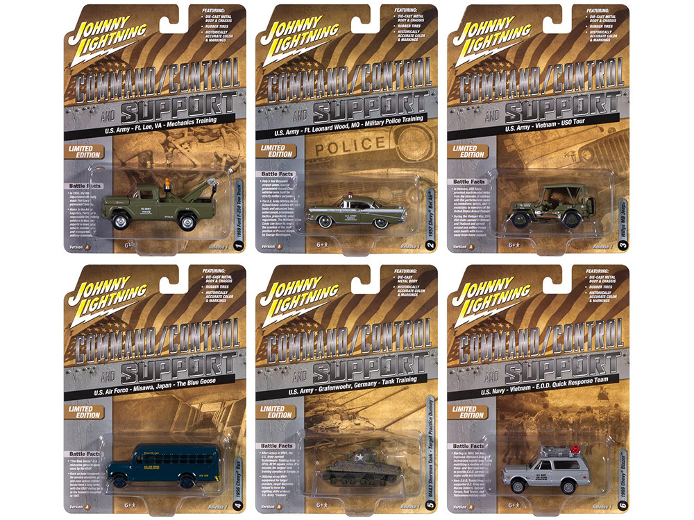 "Military" Set A of 6 pieces 2024 Release 2 Limited Edition Diecast Models by Johnny Lightning