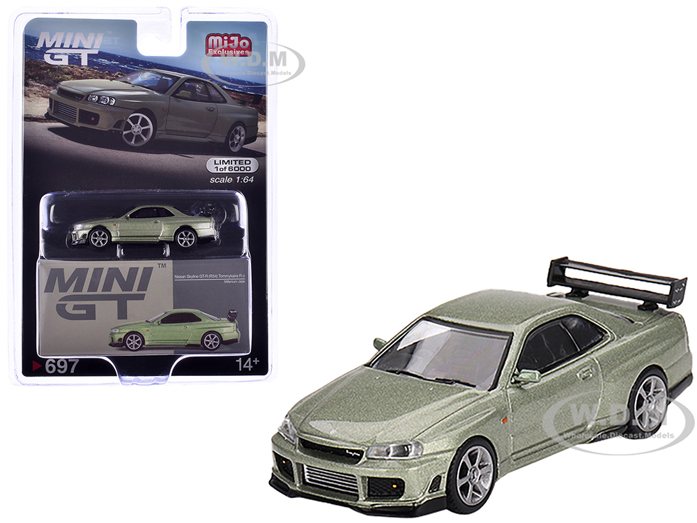 Nissan Skyline GT-R (R34) Tommykaira R-z RHD (Right Hand Drive) Millenium Jade Metallic Limited Edition to 6000 pieces Worldwide 1/64 Diecast Model Car by Mini GT