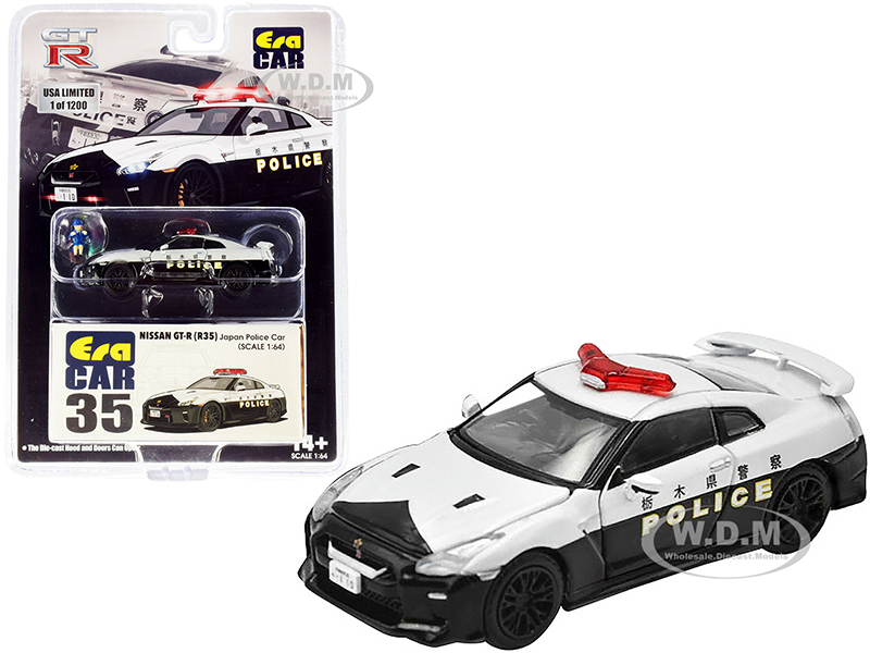 Nissan GT-R (R35) RHD (Right Hand Drive) Japan Police Car with Figurine Limited Edition to 1200 pieces 1/64 Diecast Model Car by Era Car