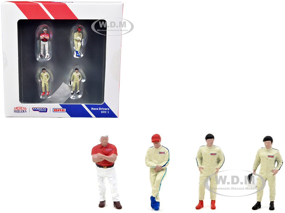 "Race Drivers" 4 Piece Diecast Figure Set "BRE" for 1/64 Scale Models by Tarmac Works &amp; American Diorama