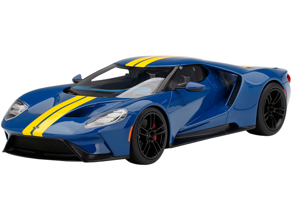 Ford GT Sunoco Blue with Yellow Stripes 1/18 Model Car by Top Speed