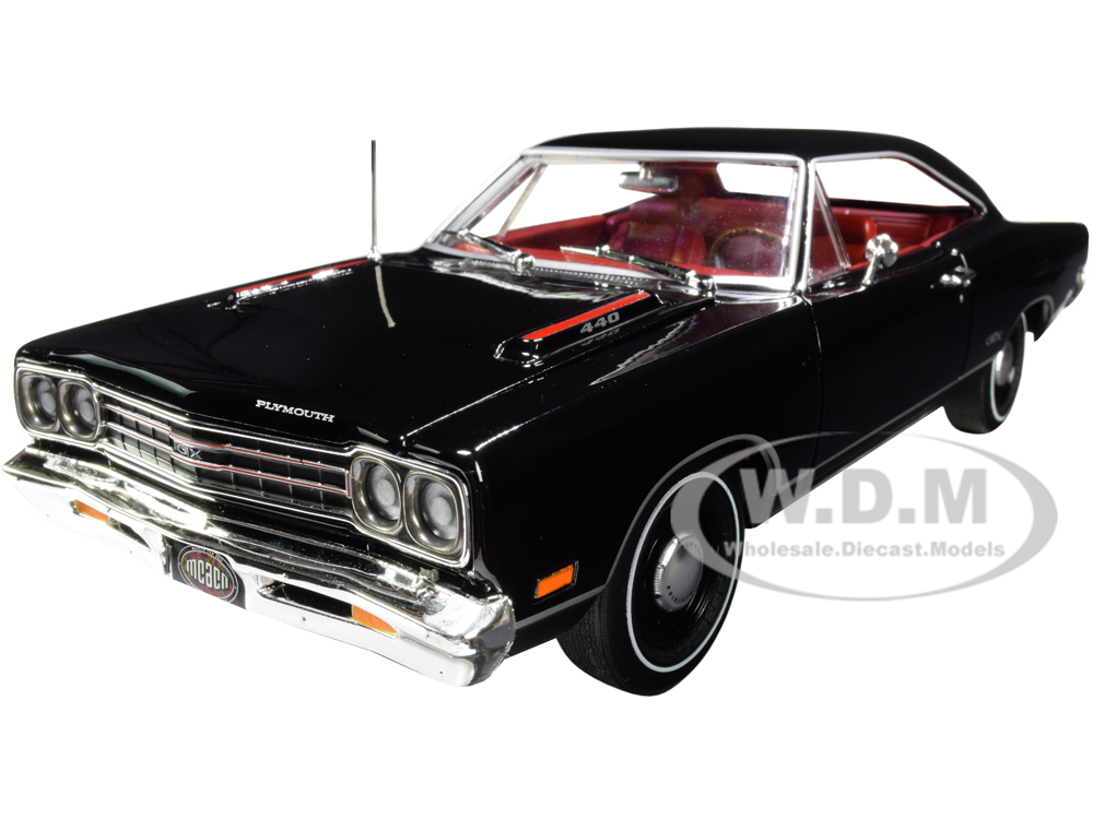 Image of 1969 Plymouth GTX Hardtop X9 Black Velvet with Red Interior "Muscle Car &amp; Corvette Nationals" (MCACN) 1/18 Diecast Model Car by Autoworld