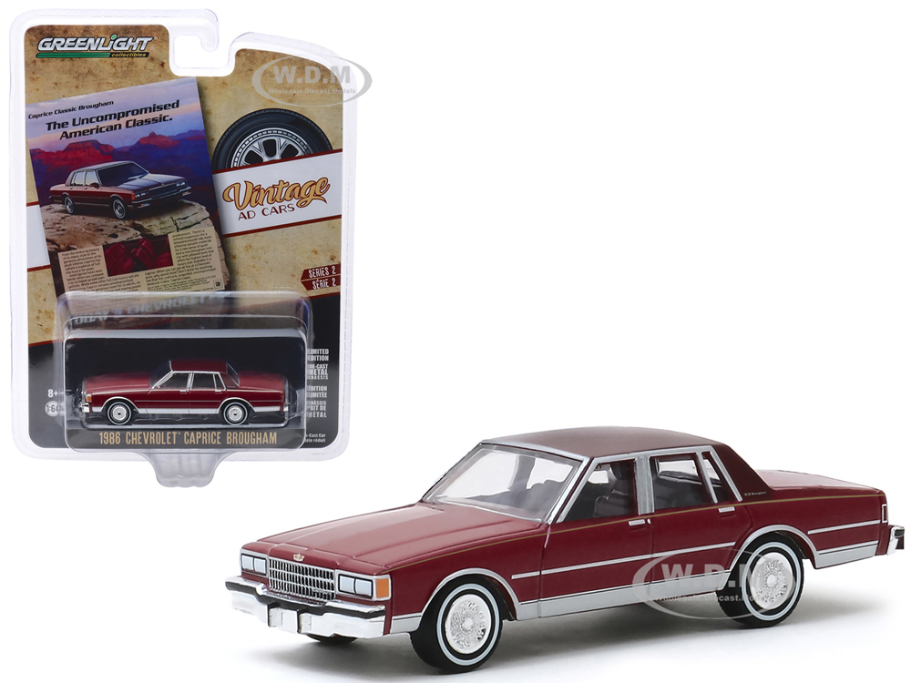 1986 Chevrolet Caprice Brougham Burgundy With Dark Burgundy Top "the Uncompromised American Classic" "vintage Ad Cars" Series 2 1/64 Diecast Model Ca