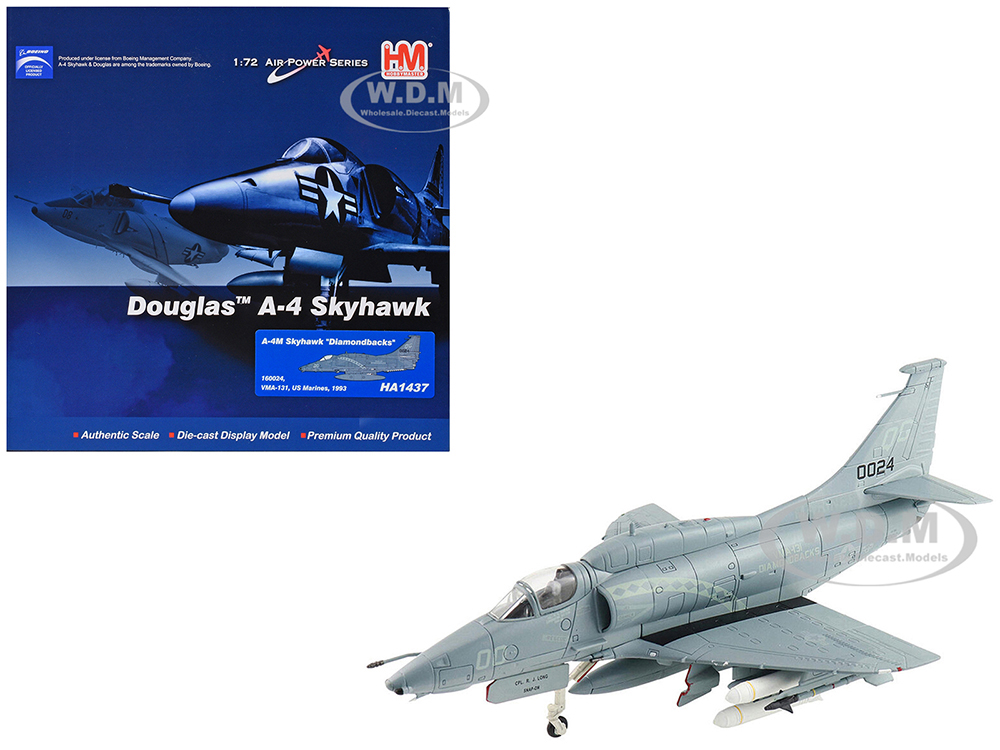 Douglas A-4M Skyhawk Aircraft VMA-131 Diamondbacks (1993) United States Marines Air Power Series 1/72 Diecast Model by Hobby Master