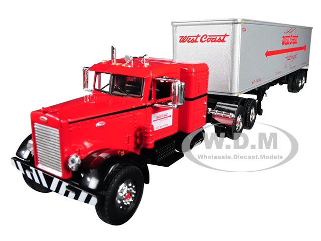 Image of Peterbilt 351 36" Sleeper Cab with 40 Vintage Trailer "West Coast Fast Freight" Red and Gray 24th in a "Fallen Flags Series" 1/64 Diecast Model by Fi