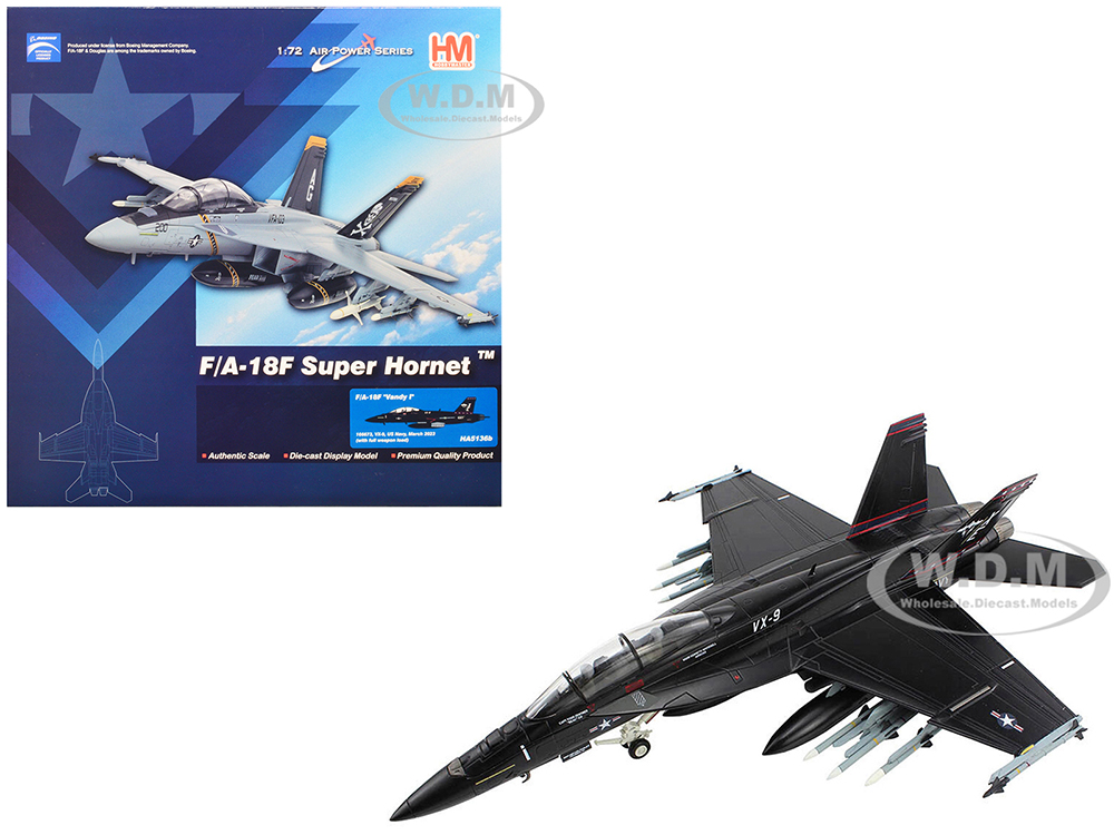 Boeing F/A-18F Super Hornet Fighter Aircraft Vandy I VX-9 (2023) United States Navy (Full Weapon Load) Air Power Series 1/72 Diecast Model By Hob