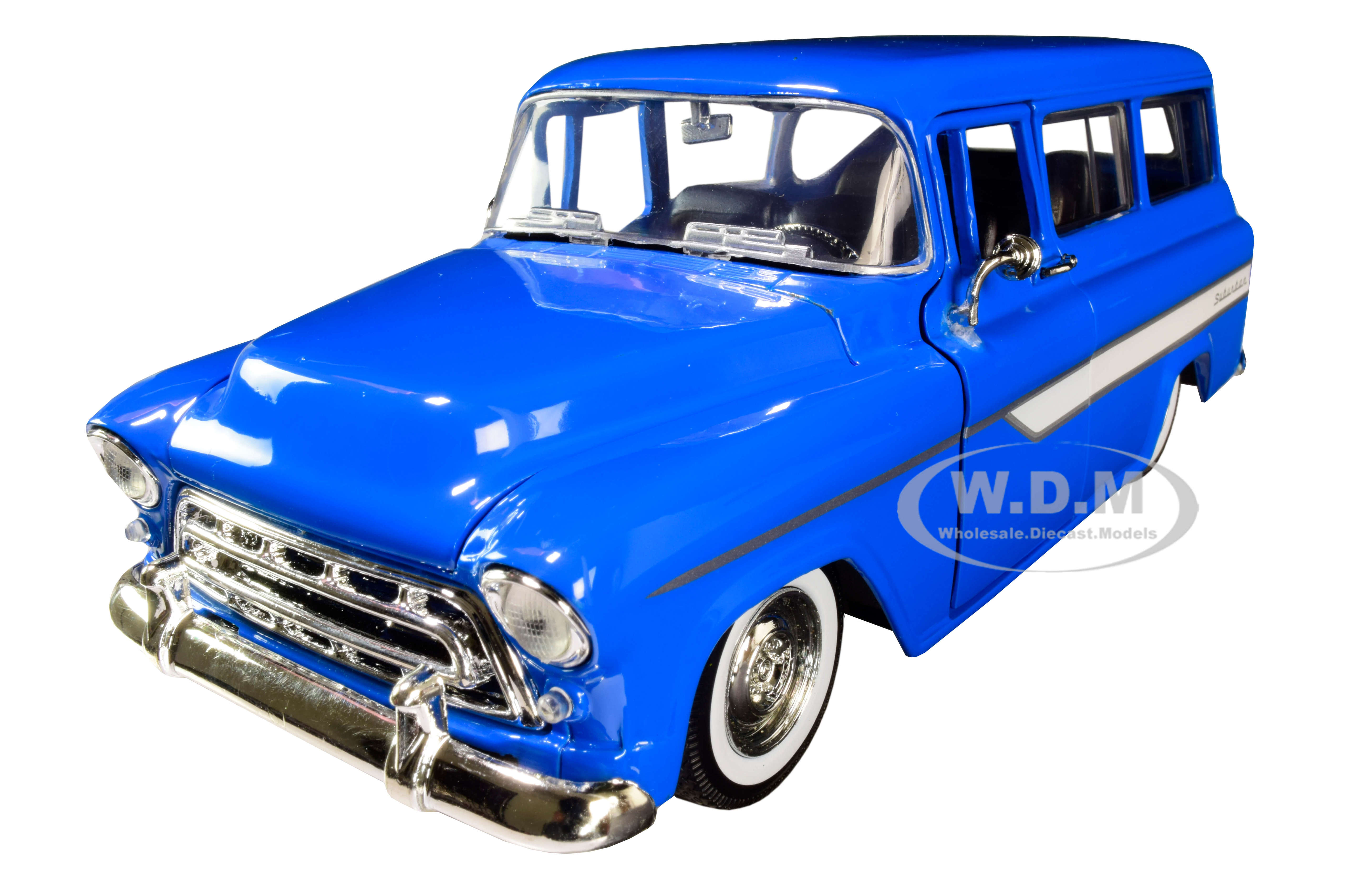 Image of 1957 Chevrolet Suburban Blue with White Stripes "Just Trucks" 1/24 Diecast Model Car by Jada