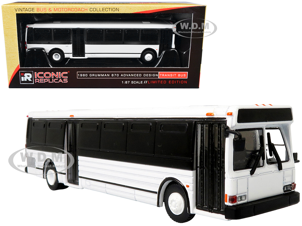 1980 Grumman 870 Advanced Design Transit Bus Plain White Vintage Bus &amp; Motorcoach Collection 1/87 (HO) Diecast Model by Iconic Replicas