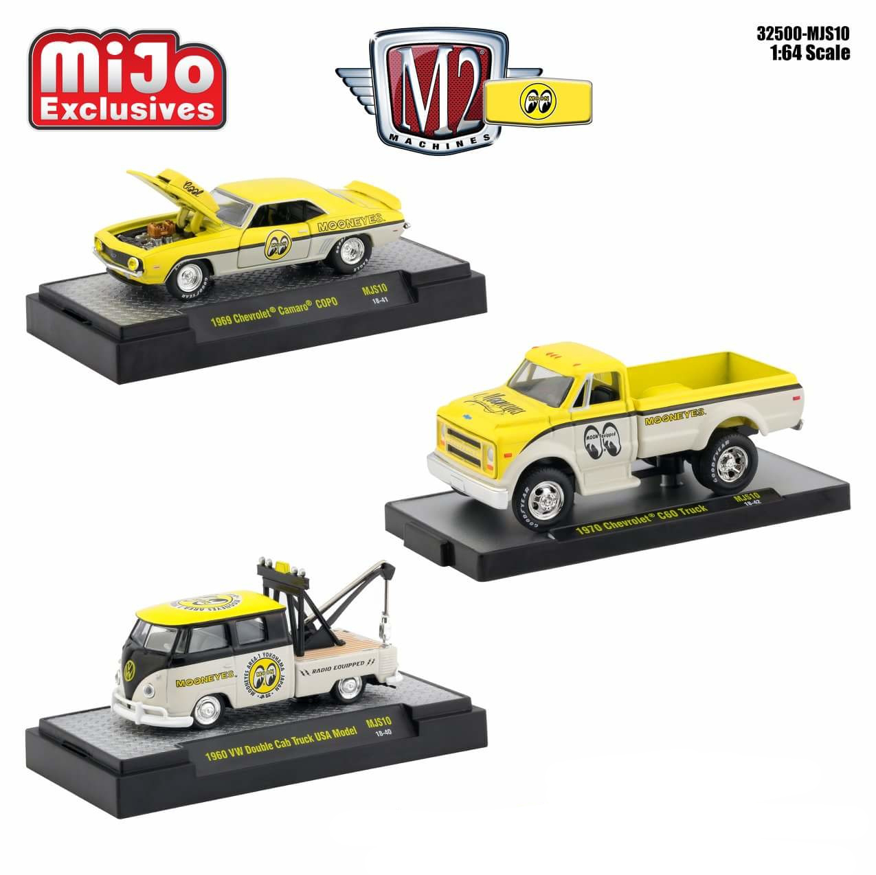 Mooneyes Assortment Set Of 3 Cars Limited Edition To 3200 Pieces Worldwide 1/64 Diecast Models By M2 Machines