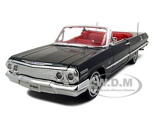 Image of 1963 Chevrolet Impala Convertible Black with Red Interior 1/24 Diecast Model Car by Welly