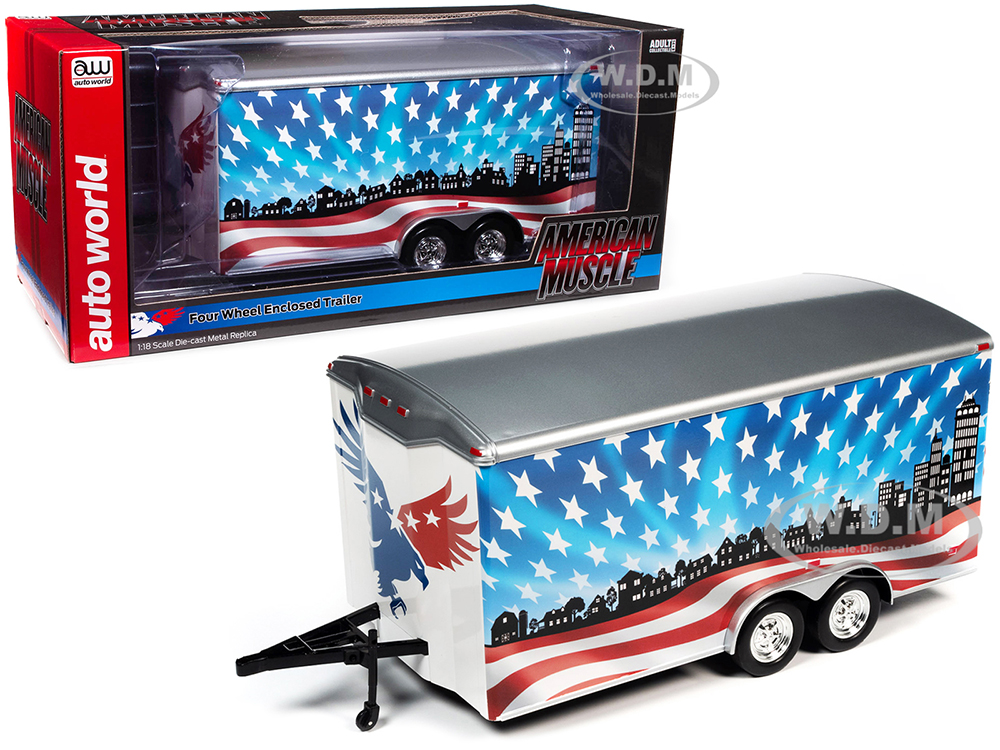 Four Wheel Enclosed Car Trailer Patriotic 