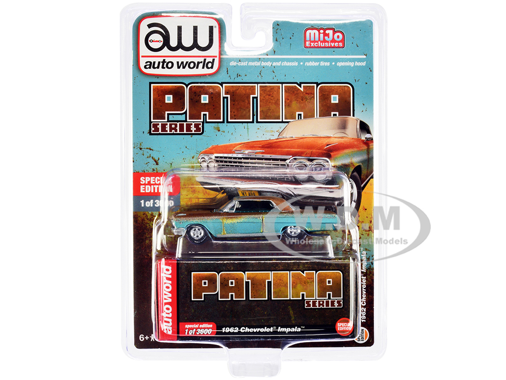 1962 Chevrolet Impala Blue (Weathered) with Blue Interior Patina Series Limited Edition to 3600 pieces Worldwide 1/64 Diecast Model Car by Auto World