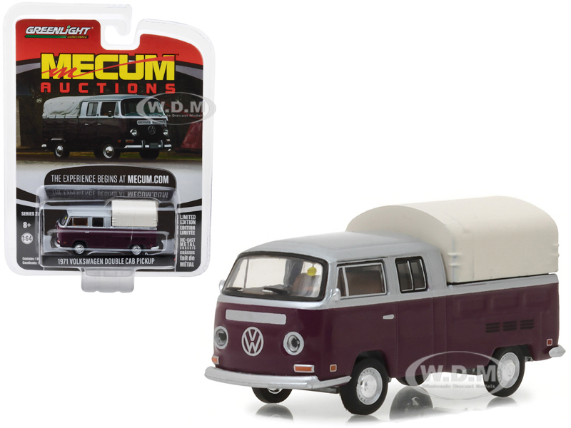 Image of 1971 Volkswagen Double Cab Pickup Burgundy and Silver (Houston 2015) Mecum Auctions Collector Series 2 1/64 Diecast Model Car by Greenlight