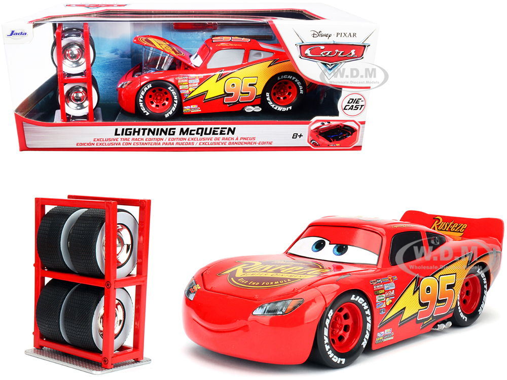 Lightning McQueen 95 Red with Extra Wheels Disney &amp; Pixar "Cars" Movie "Hollywood Rides" Series Diecast Model Car by Jada