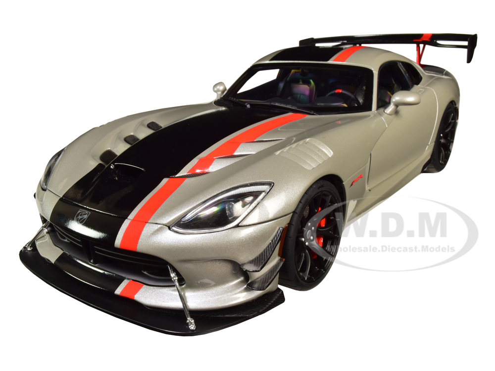 2017 Dodge Viper ACR Billet Silver Metallic with Black and Red Stripes 1/18 Model Car by Autoart