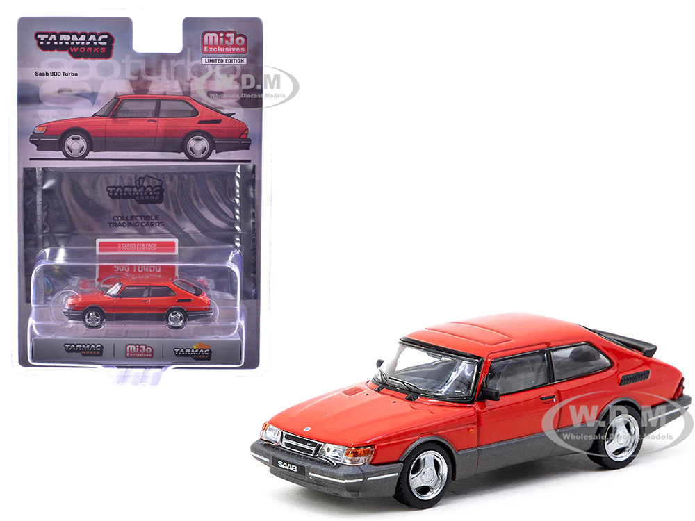 Saab 900 Turbo Red with Tarmac Cards "Global64" Series 1/64 Diecast Model by Tarmac Works