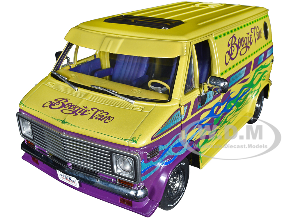 1976 Chevrolet G-Series Van Yellow with Flames and Graphics Boogie Van Limited Edition to 696 pieces Worldwide 1/18 Diecast Model Car by ACME