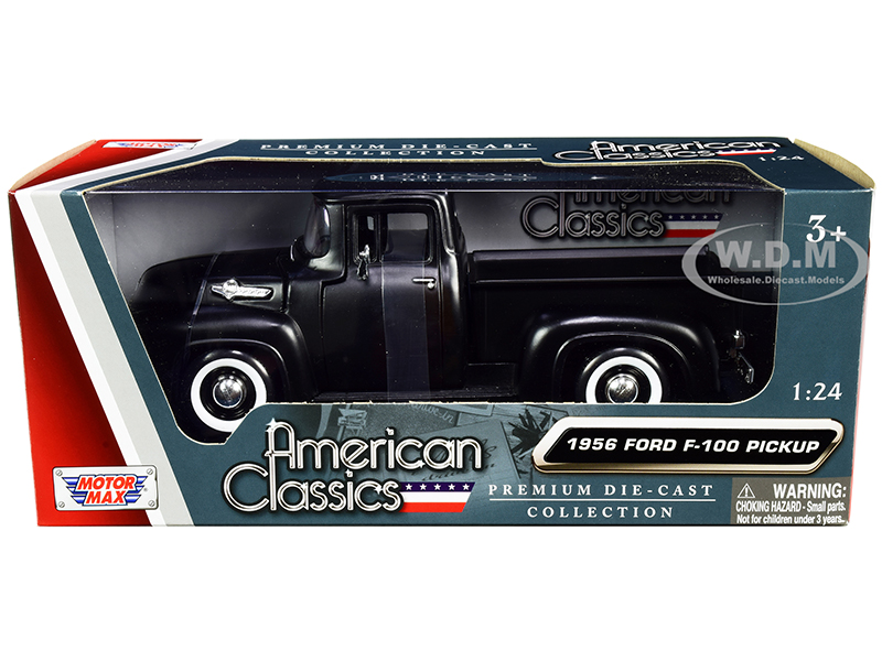 Image of 1956 Ford F-100 Pickup Truck Matt Black "American Classics" 1/24 Diecast Model Car by Motormax