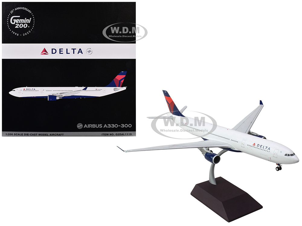 Airbus A330-300 Commercial Aircraft Delta Air Lines (N829NW) White with Blue and Red Tail Gemini 200 Series 1/200 Diecast Model Airplane by GeminiJets