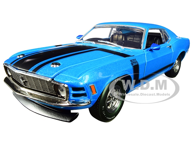 1970 Ford Mustang Boss 302 Medium Blue Metallic With Black Stripe Limited Edition To 5880 Pieces Worldwide 1/24 Diecast Model Car By M2 Machines