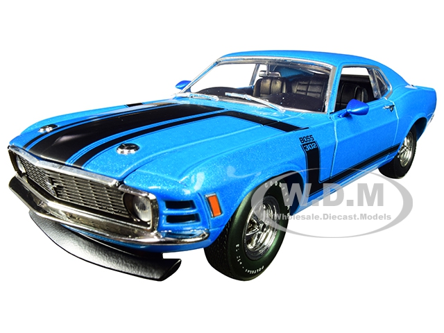Image of 1970 Ford Mustang BOSS 302 Medium Blue Metallic with Black Stripe Limited Edition to 5880 pieces Worldwide 1/24 Diecast Model Car by M2 Machines