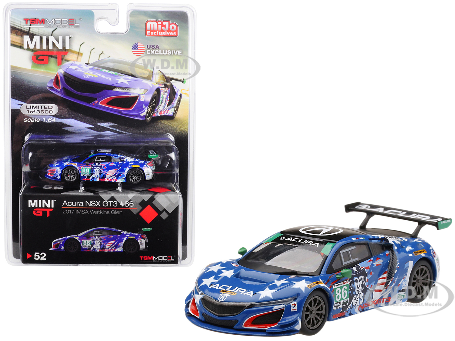 Acura NSX GT3 #86 Uncle Sam 2017 IMSA Watkins Glen Limited Edition to 3600 pieces Worldwide 1/64 Diecast Model Car by Mini GT