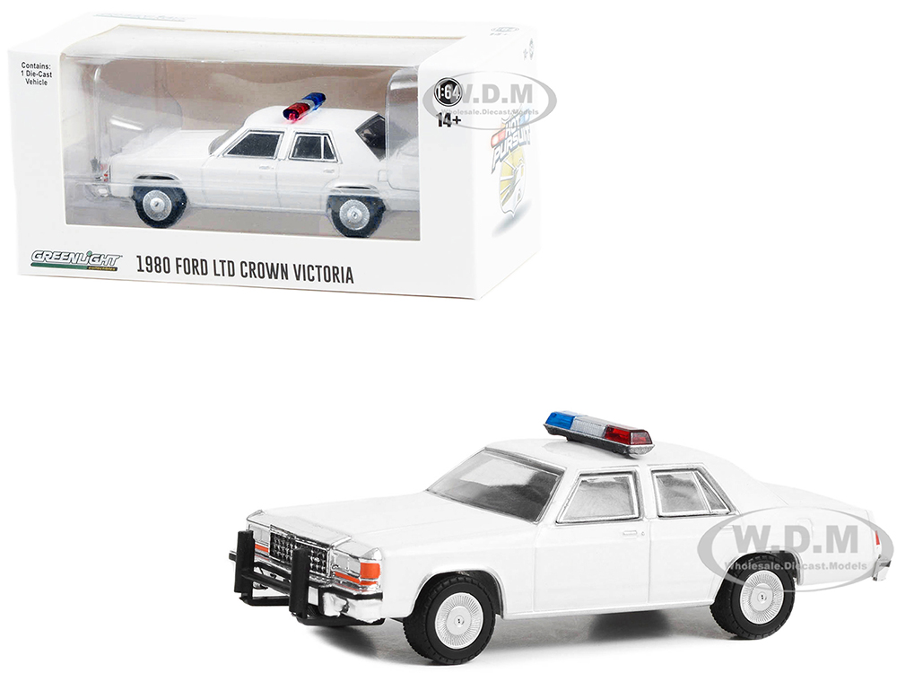 1980-1991 Ford LTD Crown Victoria Police White with Light Bar "Hot Pursuit" "Hobby Exclusive" Series 1/64 Diecast Model Car by Greenlight