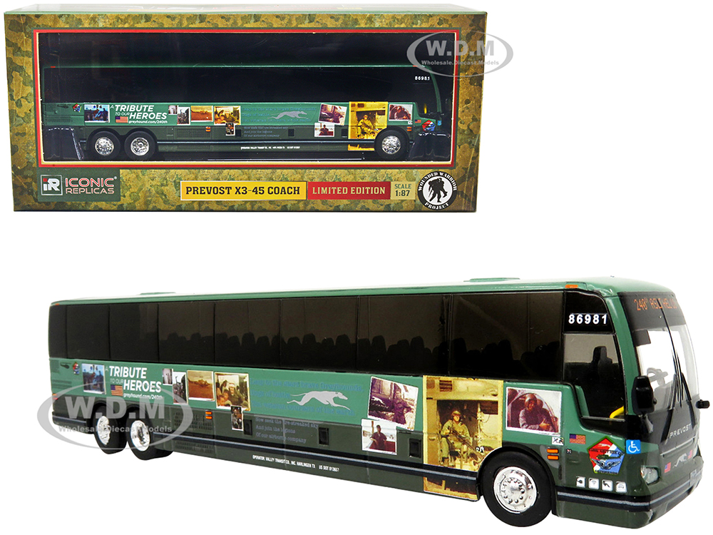 Prevost X3-45 Coach Bus Greyhound Tribute to our Heroes "240th ASLT HEL CO" "The Bus &amp; Motorcoach Collection" 1/87 Diecast Model by Iconic Replic