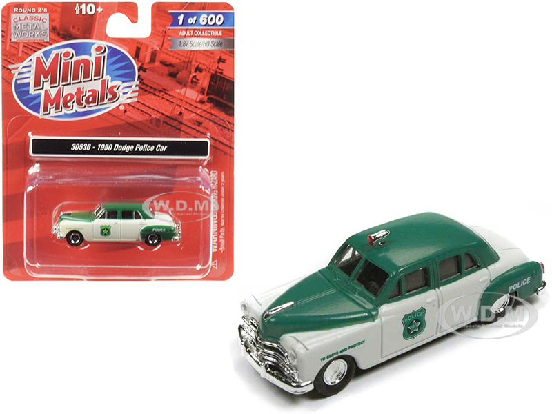 1950 Dodge Police Car White And Green 1/87 (ho) Scale Model Car By Classic Metal Works