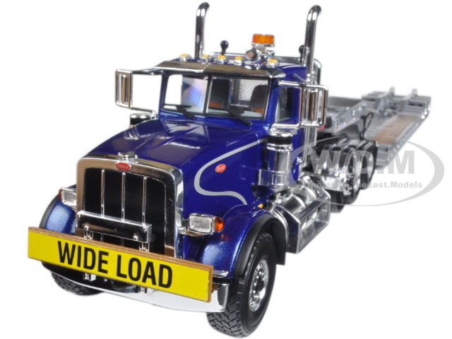 Peterbilt 367 with Tri Axle Lowboy Trailer Blue and Silver 1/34 Diecast Model by First Gear
