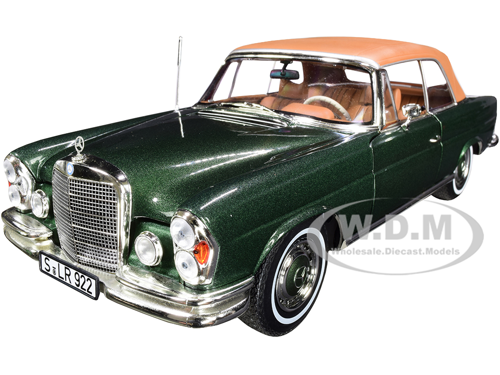 Image of 1969 Mercedes Benz 280SE Convertible Green Metallic with Brown Top 1/18 Diecast Model Car by Norev