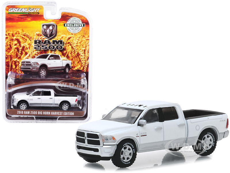 2018 Dodge Ram 2500 Big Horn Pickup Truck Bright White And Silver "harvest Edition" "hobby Exclusive" 1/64 Diecast Model Car By Greenlight