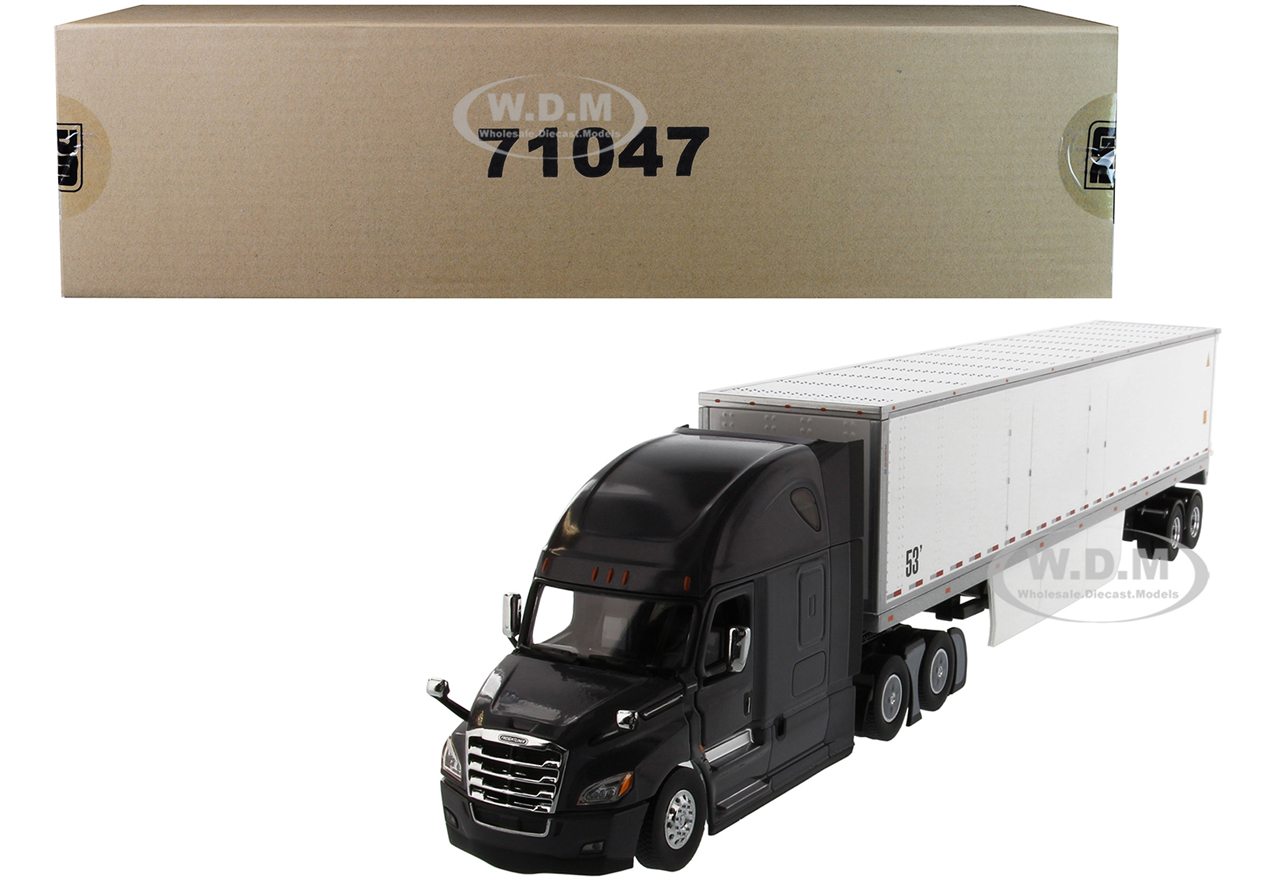 Freightliner New Cascadia Sleeper Cab Black with 53 Dry Van Trailer White "Transport Series" 1/50 Diecast Model by Diecast Masters