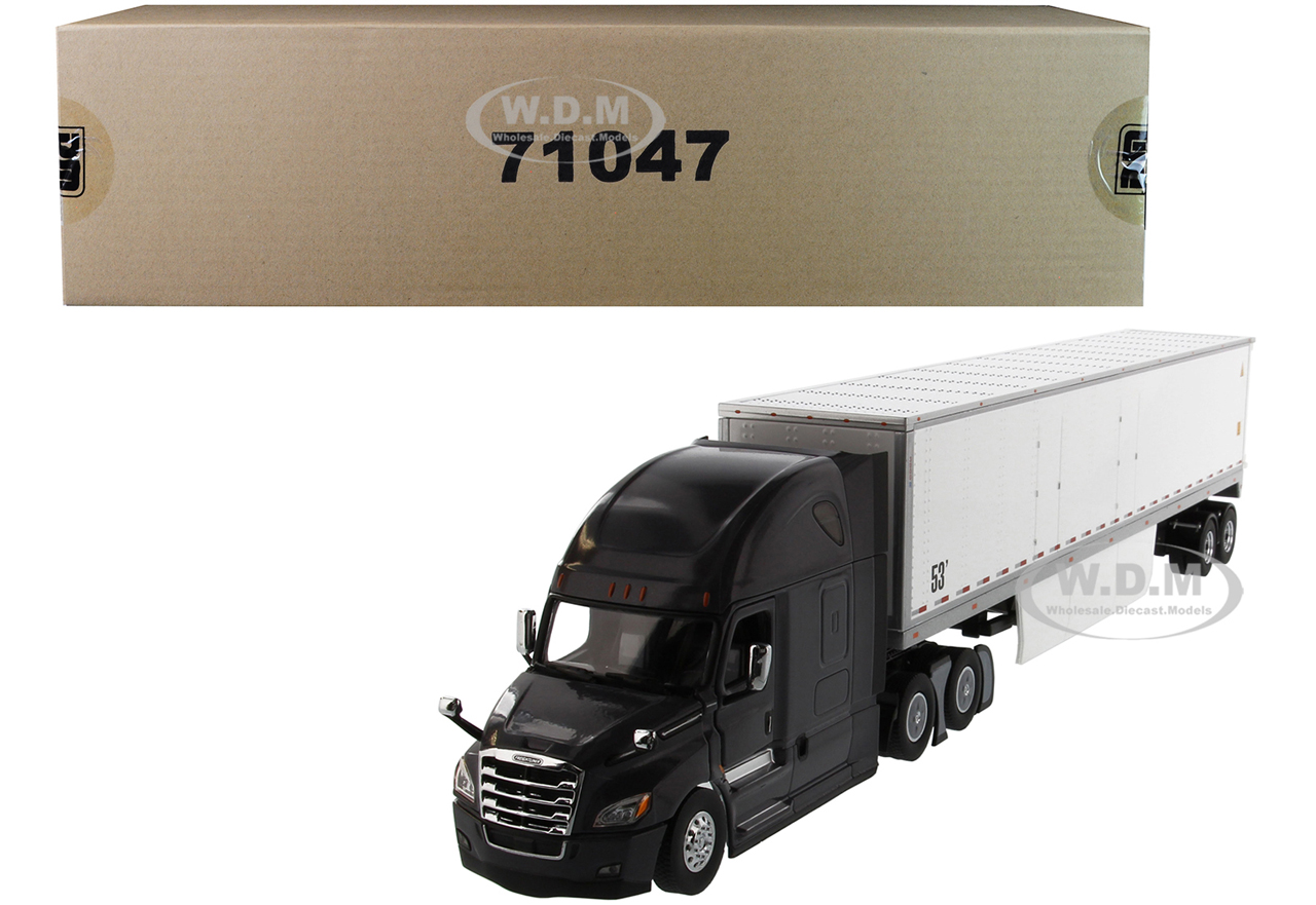 Freightliner New Cascadia Sleeper Cab Black With 53 Dry Van Trailer White "transport Series" 1/50 Diecast Model By Diecast Masters