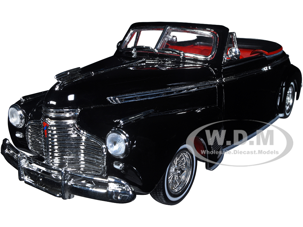 1941 Chevrolet Special Deluxe Convertible Black with Red Interior Low Rider Collection 1/24 Diecast Model Car by Welly