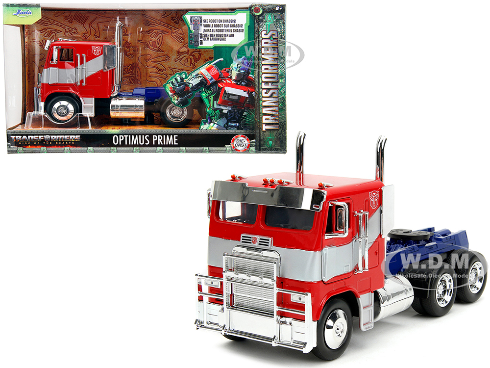 Optimus Prime Tractor Truck Red and Blue with Silver Stripes Transformers: Rise of the Beasts (2023) Movie Hollywood Rides Series Diecast Model Car by Jada