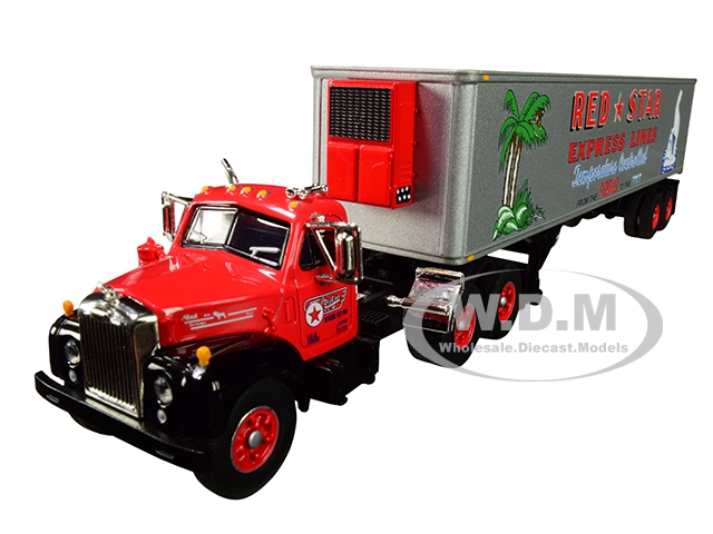 Image of Mack B-61 Day Cab with 40 Vintage Reefer Refrigerated Trailer "Red Star Express Lines" 28th in a "Fallen Flag Series" 1/64 Diecast Model by DCP/First