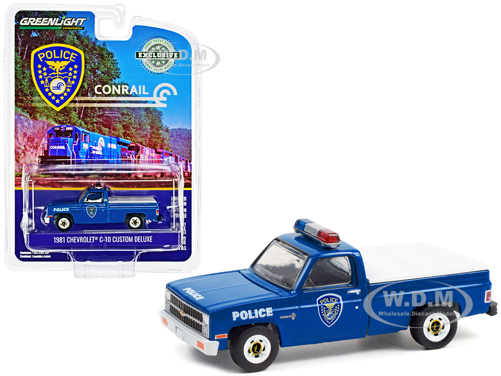 1981 Chevrolet C-10 Custom Deluxe Pickup Truck Blue with White Truck Bed Cover "Conrail (Consolidated Rail Corporation) Police" "Hobby Exclusive" 1/6