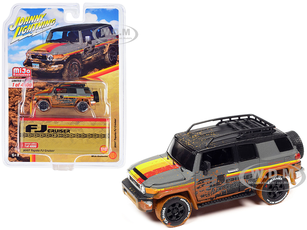 2007 Toyota FJ Cruiser Gray with Stripes (Muddy Version) with Roofrack Limited Edition to 4800 pieces Worldwide 1/64 Diecast Model Car by Johnny Ligh