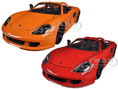 2005 Porsche Carrera Gt Orange & Red 2 Cars Set 1/24 Diecast Car Models By Jada