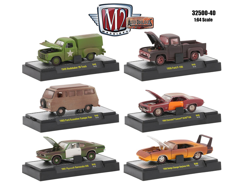 Auto Projects 6 Piece Set Release 40 In Display Cases 1/64 Diecast Model Cars By M2 Machines