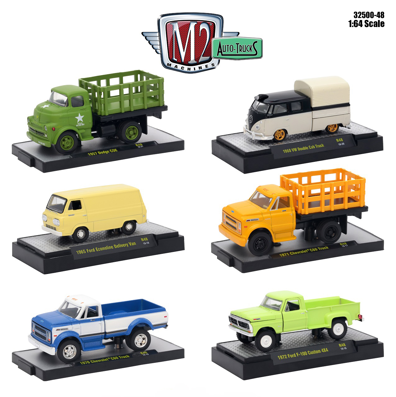 Auto Trucks 6 Piece Set Release 48 IN DISPLAY CASES 1/64 Diecast Model Cars by M2 Machines
