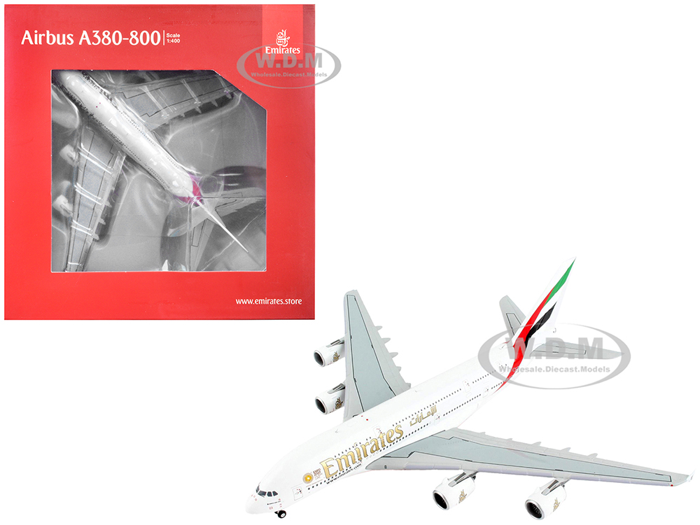 Airbus A380-800 Commercial Aircraft "Emirates Airlines - Dubai Expo 2020 (Small Logo)" White with Tail Stripes 1/400 Diecast Model Airplane by Gemini
