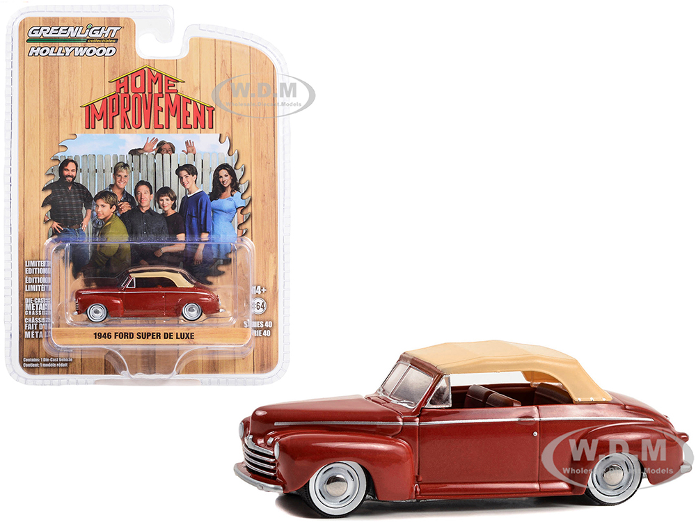 1946 Ford Super De Luxe Convertible Dark Red with Beige Soft Top Home Improvement (1991-99) TV Series Hollywood Series Release 40 1/64 Diecast Model Car by Greenlight