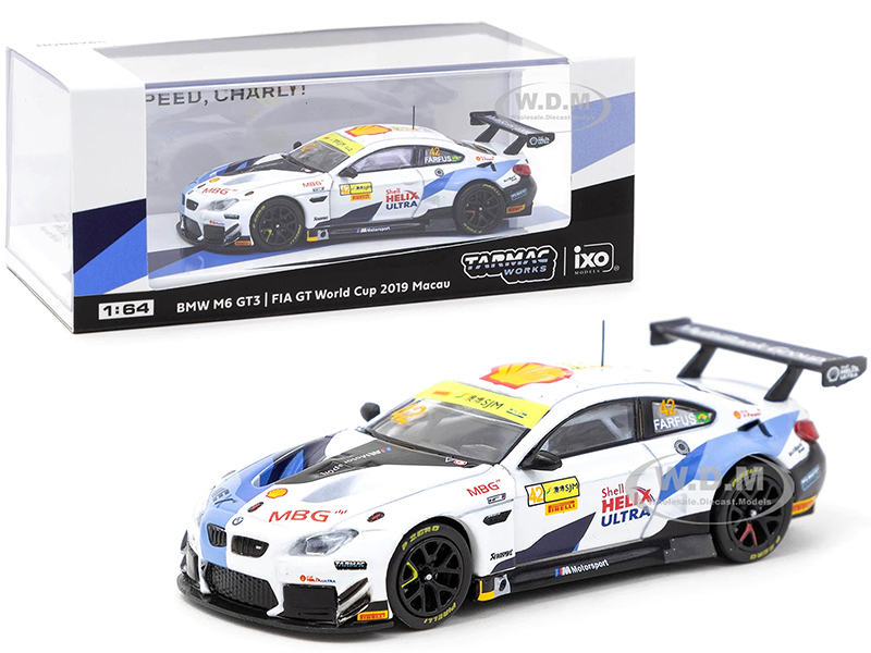 Image of BMW M6 GT3 42 Augusto Farfus "Shell Helix Ultra" FIA GT World Cup Macau (2019) 1/64 Diecast Model Car by Tarmac Works
