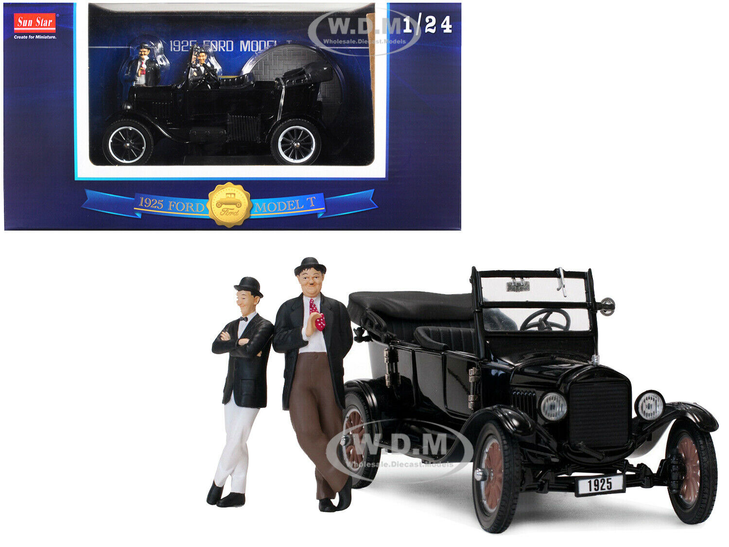 1925 Ford Model T Touring (open) Black With Laurel And Hardy Figurines 1/24 Diecast Model Car By Sunstar